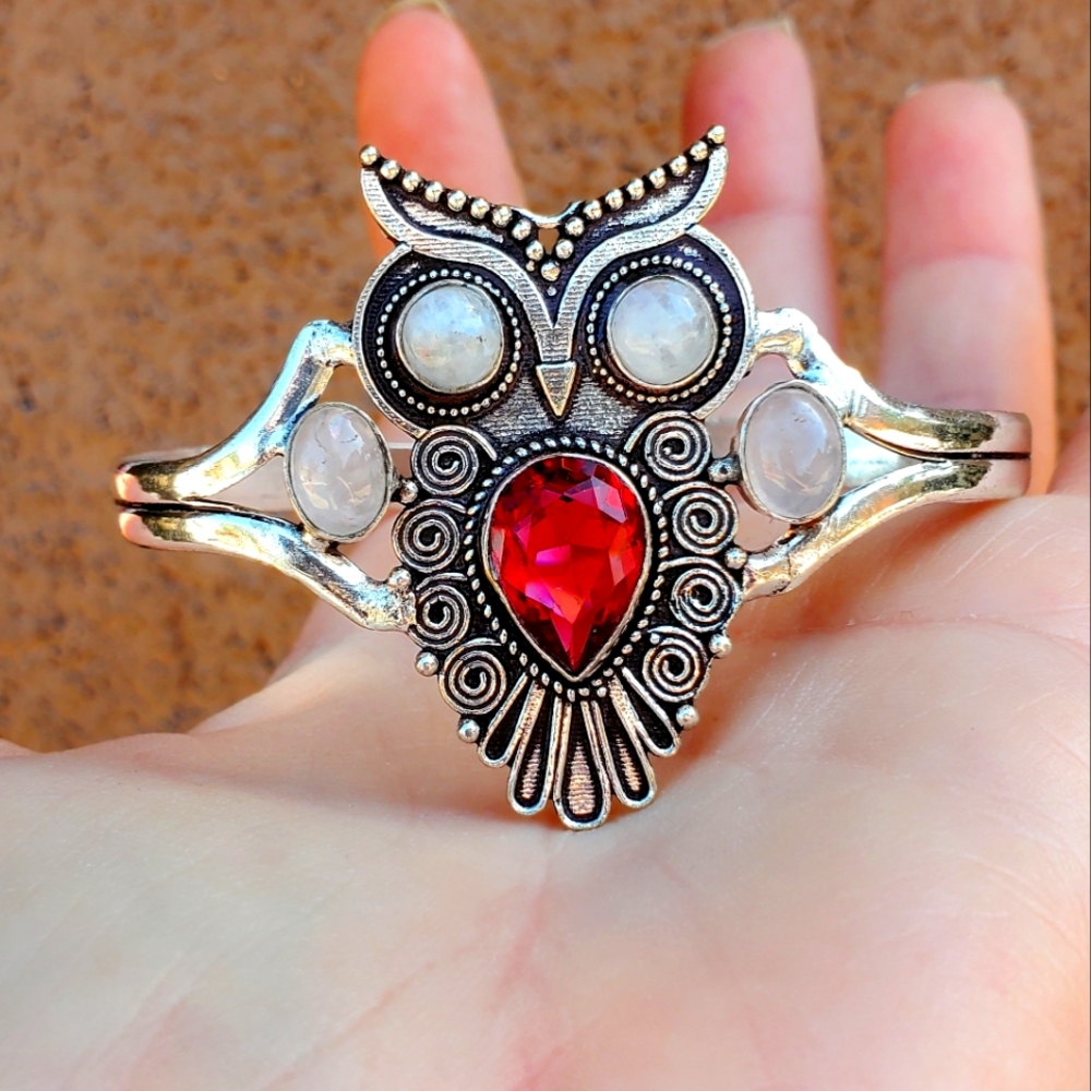 New Amazing Multi Gemstone 925 Silver Owl Bracelet